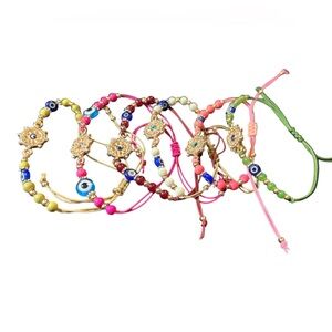Evil Eye Charm Beaded Bracelet Handmade Adjustable Multiple Color